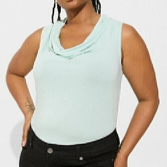 NEW NWT TORRID 1 Plus Size Studio Tissue Jersey Drape Neck Tank Seafoam Green 1X - Picture 1 of 12